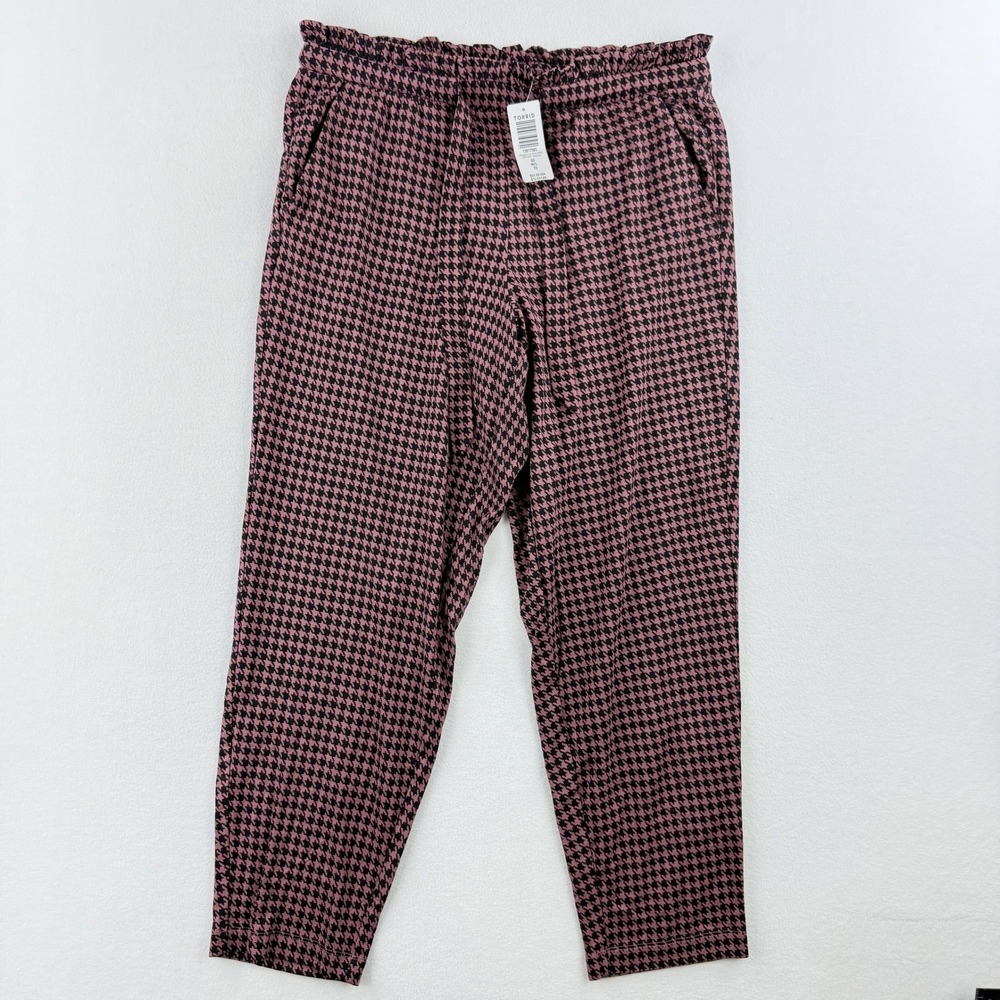 Torrid‎ Pink Houndstooth Pants Size 10 Lightweight Paperbag Waist - NEW